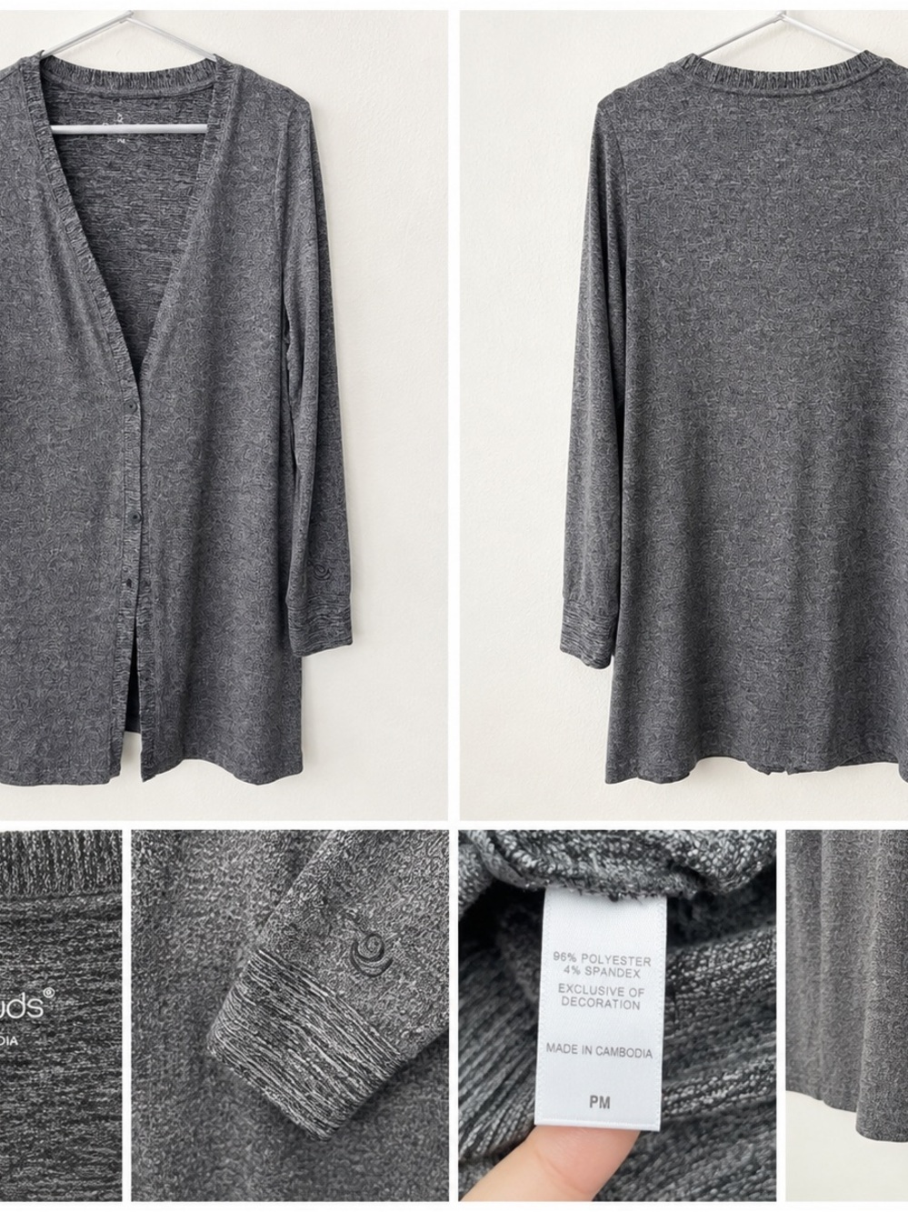 Cuddl Duds Heather Gray Longline Button-Front Cardigan
